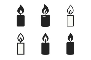 Candle Logo Variations. Candle Light. Icon set. Set Logo of Candle Light: flickering flame symbol. harmonious logo variations of the same emblematic concept,