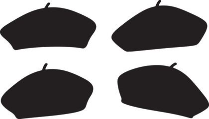 French beret hat silhouettes illustration