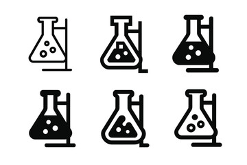 Science Logo Variations. Science experiment setup. Icon set. Set Logo of science experiment setup: chemical reaction flask. harmonious logo variations of the