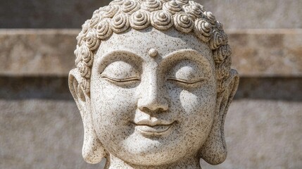 Obraz premium Serene Buddha Head Statue Close-up of Peaceful Stone Sculpture