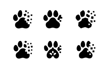 Fototapeta premium Biodiversity Loss Icons. Biodiversity loss. Icon set. Set Logo of biodiversity loss: animal pawprint dissolving into fragments. harmonious logo variations of