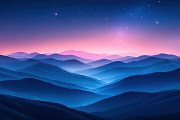 Serene Twilight Mountainscape A Breathtaking View of Rolling Hills Under a Starry Sky