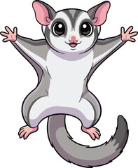 Cute cartoon sugar glider illustration with big eyes and outstretched arms, perfect for kids’ designs, animal graphics, stickers, and educational artwork.
