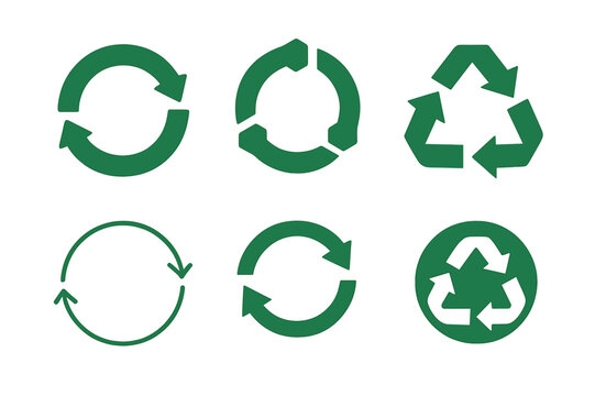 Circular Economy Icons. Circular economy and waste reduction initiatives. Icon set. Set Logo of circular economy: closed loop arrows. harmonious logo