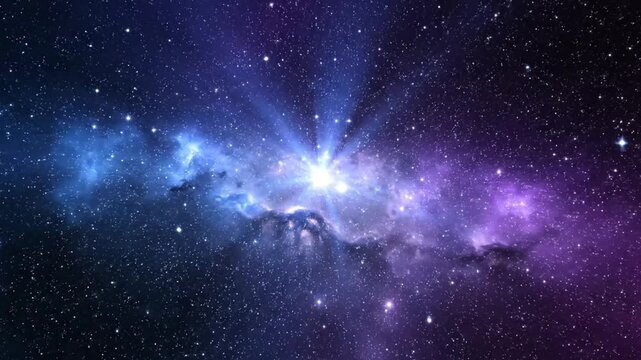 Luminous celestial body radiates cosmic nebula light