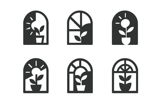 Mental Health Building Logos. Building designs to support mental health and well-being. Icon set. Set Logo of Building designs to support mental health and