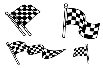 Fototapeta premium Set of checkered racing flags in various dynamic poses.
