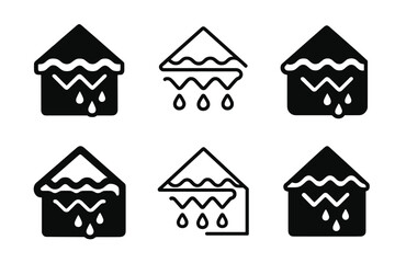 Obraz premium Melting Snow Logos. Melting snow off roof. Icon set. Set Logo of Melting snow off roof: zigzag heat cable along roof edge. harmonious logo variations of the