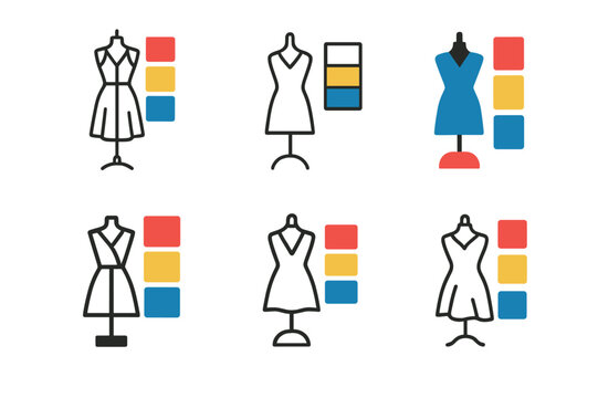 Fashion Collaboration Icons. Clothing collaborations between artists and designers. Icon set. Set Logo of clothing collaborations between artists and