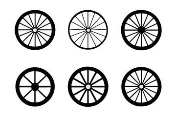 Bicycle Wheel Logos. Bicycle wheel. Icon set. Set Logo of bicycle wheel: abstract radial pattern. harmonious logo variations of the same emblematic concept,