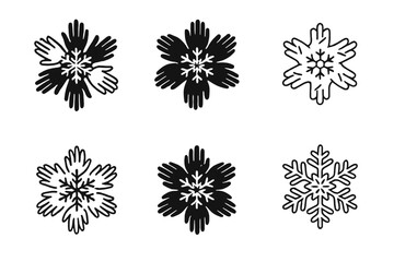 Obraz premium Charity Snowflake Logos. Winter Holiday Themed Charity Event. Icon set. Set Logo of community celebration: snowflake merged with helping hands. harmonious logo