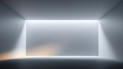 Minimalist interior space illuminated by a large, bright rectangular light source