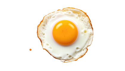 Close-up studio shot of a perfectly fried egg. Bright yellow yolk, encircled by a fluffy white. Isolated on black backdrop