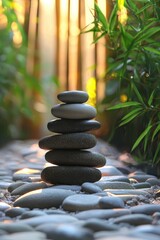 Obraz premium Serene Stacked Stones Zen Garden Tranquility at Sunrise