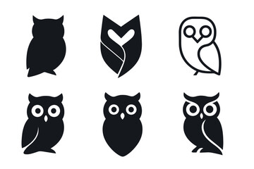Obraz premium Night Owl Logos. Night. Icon set. Set Logo of Night: Owl silhouette. harmonious logo variations of the same emblematic concept (Filled silhouette, Abstract