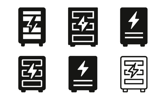 Data Center Icon Set. Data Center Operations. Icon set. Set Logo of Data Center Operations: UPS battery cabinet. harmonious logo variations of the same