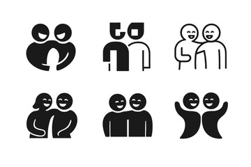 Laughter Icon Set. People in moments of laughter and camaraderie. Icon set. Set Logo of joyful connection: shared joke moment. harmonious logo variations of