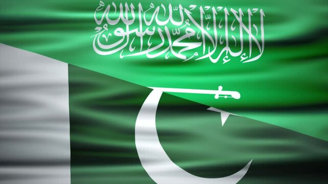 Saudi arabia and pakistan flag fusion video 4K
