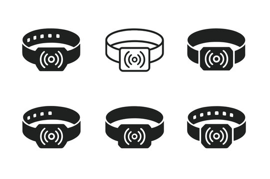 Wristband Icon Designs. Wristbands. Icon set. Set Logo of wristbands: event RFID band. harmonious logo variations of the same emblematic concept, each with