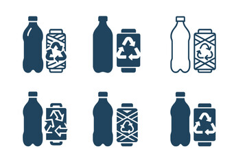 Fototapeta premium Plastic Recycling Logos. Plastic recycling and upcycling innovations. Icon set. Set Logo of Plastic recycling and upcycling innovations: bottle-to-fiber