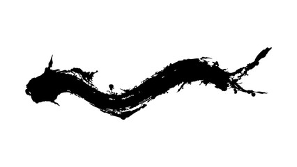 Abstract black ink brush stroke, stylized dragon or wave art on clean white Vector, illustration