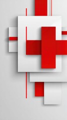 Modern Medical Icon: An eye-level shot captures a modern abstract composition, featuring a prominent red cross symbol set against a backdrop of pristine geometric shapes.