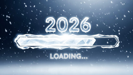 Icy 2026 loading bar with falling snow creating a wintery and futuristic new year countdown scene