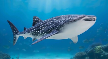 Obraz premium Whale shark swimming in clear blue ocean water