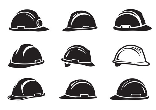 Set of Hard hat icon, Hard hat silhouette vector
