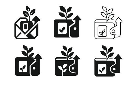 Economic Growth Icons. Developing countries? economic growth. Icon set. Set Logo of Developing countries? economic growth: mobile money wallet. harmonious logo