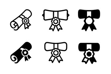 Online Grading Logos. Online grading system. Icon set. Set Logo of Online grading system: certificate scroll ribbon. harmonious logo variations of the same