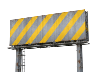 Billboard with yellow and gray stripes transparent background cutout png