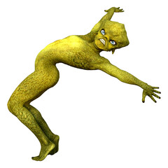 3D Rendering Green Alien on White