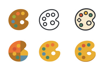 Fototapeta premium Art Tools Icons. Fine art techniques and tools. Icon set. Set Logo of Fine art techniques and tools: wooden painter?s palette with color wells. harmonious logo