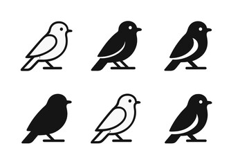 Naklejka premium Bird Logo Variations. Bird. Icon set. Set Logo of perched bird. harmonious logo variations of the same emblematic concept (Symmetrical form, Minimal outline,