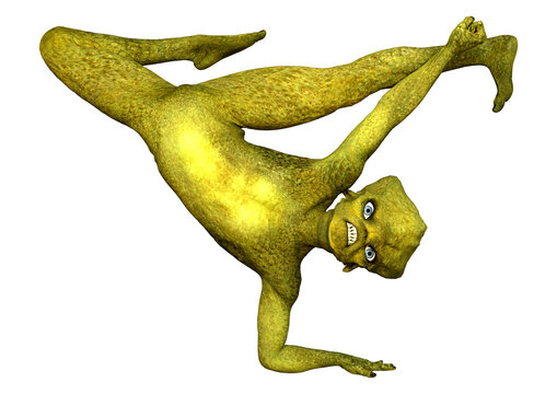 3D Rendering Green Alien on White