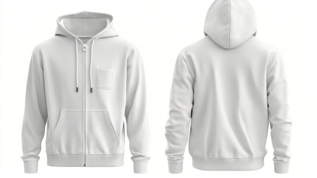 Video Simple white hoodie with a pocket on a plain white background, ideal for fashion and casual  use