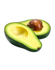Avocado with Green Leaves - Falling Avocado pieces on Transparent Background - Cut open healthy raw food - Slices and Halves - Cosmetic Ingredient - Hair Shampoo and vitamin Benefits - Avocado Oil