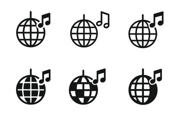 Themed Event Logos. Themed parties and events. Icon set. Set Logo of Themed parties and events: disco ball with music notes. harmonious logo variations of the