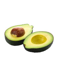 Avocado with Green Leaves - Falling Avocado pieces on Transparent Background - Cut open healthy raw food - Slices and Halves - Cosmetic Ingredient - Hair Shampoo and vitamin Benefits - Avocado Oil