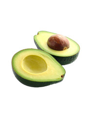 Avocado with Green Leaves - Falling Avocado pieces on Transparent Background - Cut open healthy raw food - Slices and Halves - Cosmetic Ingredient - Hair Shampoo and vitamin Benefits - Avocado Oil