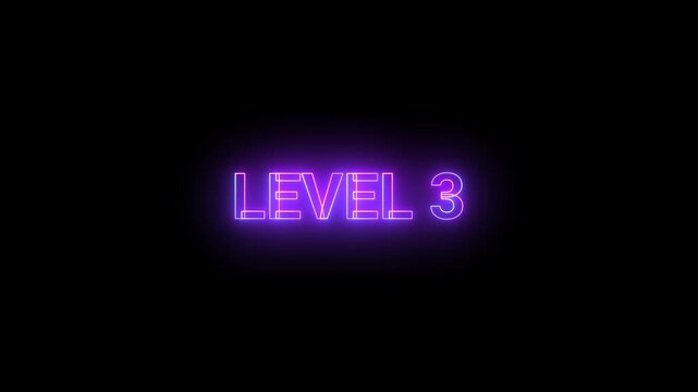 level 3 neon text motion graphic for level design.