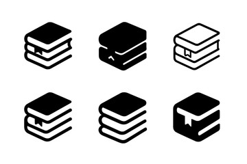 Book Logo Variations. Book recommendations. Icon set. Set Logo of books: stacked books with bookmark. harmonious logo variations of the same emblematic