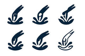 Fototapeta premium Diverse Water Sports Logos. Water sports. Icon set. Set Logo of water sports: swimmer icon diving into stylized splash. harmonious logo variations of the same