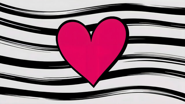 Bold pink heart with black brush stroke background for creative Valentine's Day designs