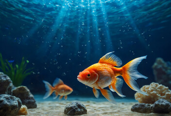 Goldfish in the aquarium. Generative AI