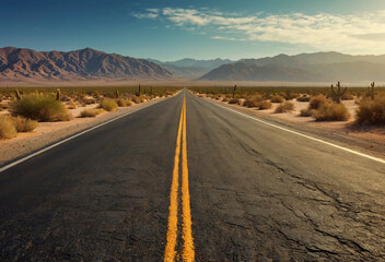 Asphalt road laid in the distance to the horizon. Generative AI