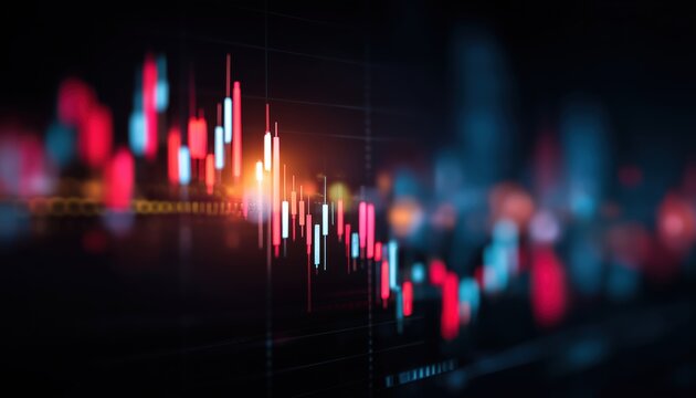Stock Market Or Forex Trading Graph And Candlestick Chart Perfect For Financial Investments. Economic Trends For Business Ideas And Artwork. Abstract Finance.