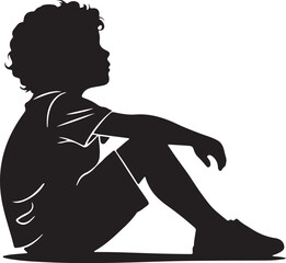 Sitting young boy silhouette illustration