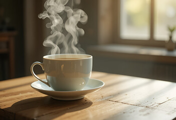 A steaming cup of green tea 